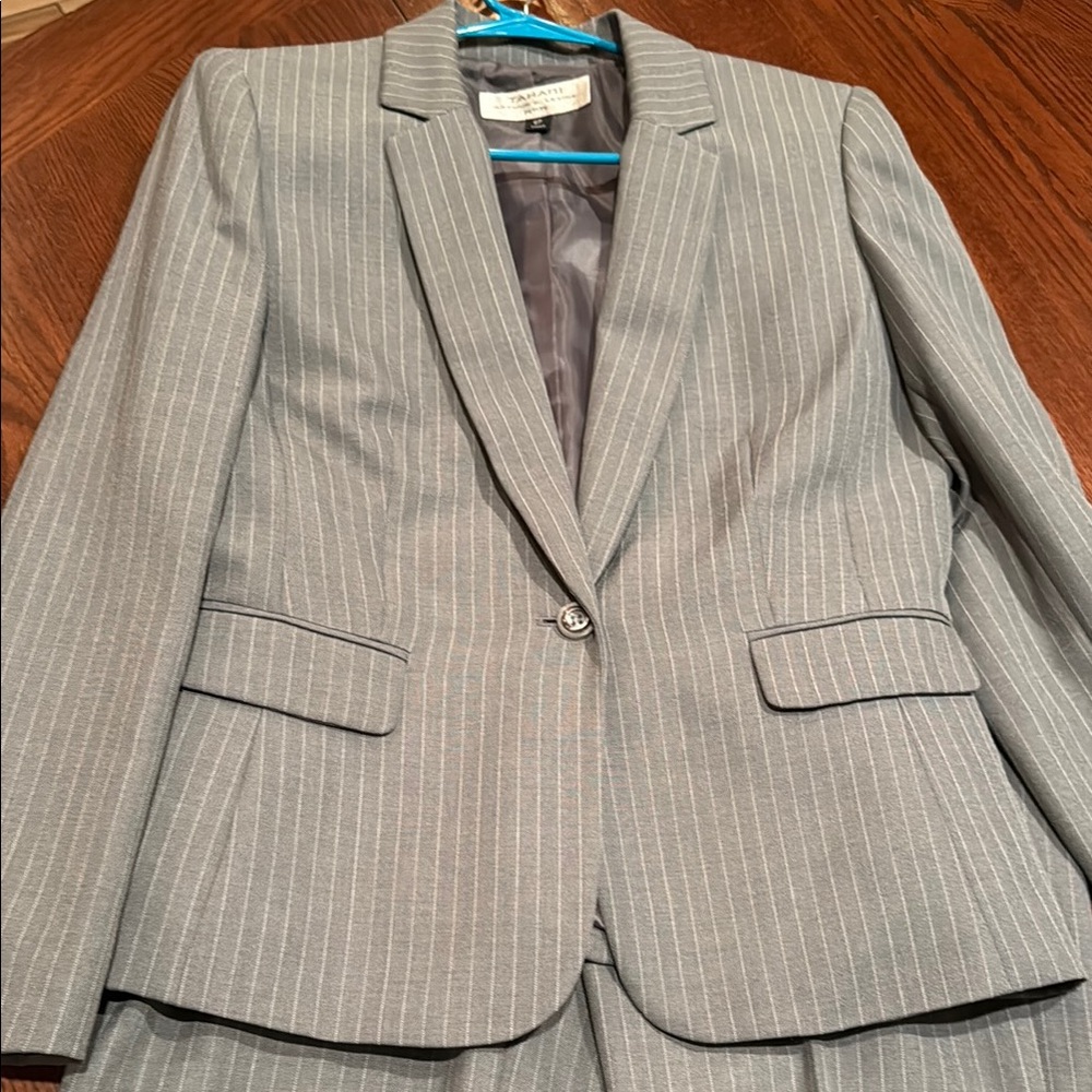 Gray Pinstripe pantsuit. Light weight perfect for spring and summer.
